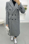 Striped Coat with Pockets Black