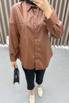 Leather Shirt with Pocket Brown