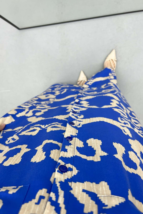 Pocket Patterned Dress Blue