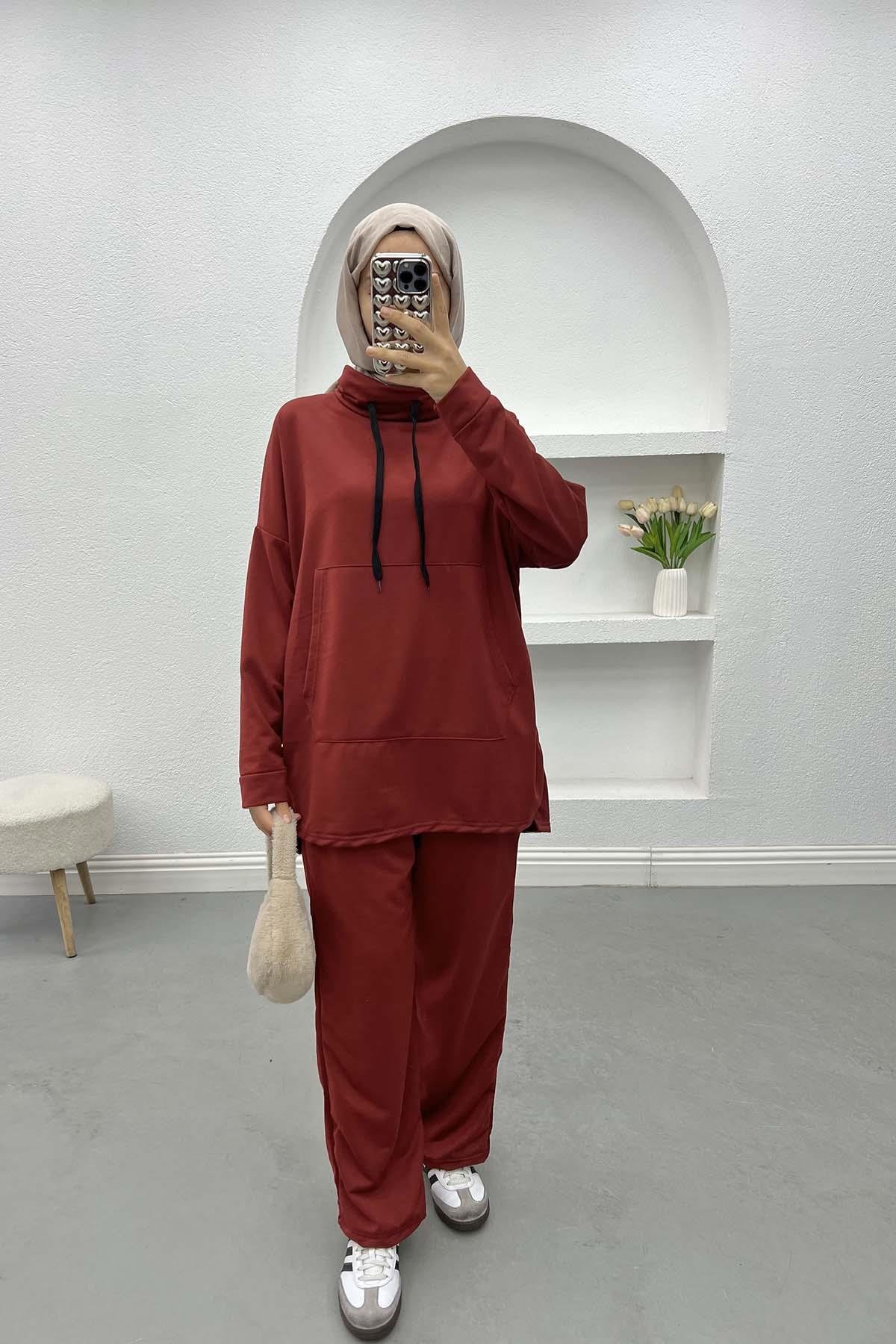 Pocket Hooded Suit Claret Red