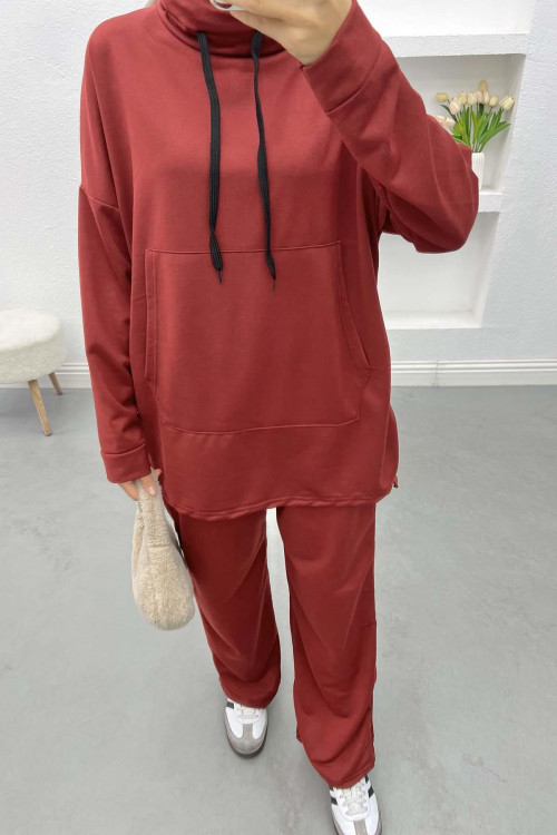 Pocket Hooded Suit Claret Red