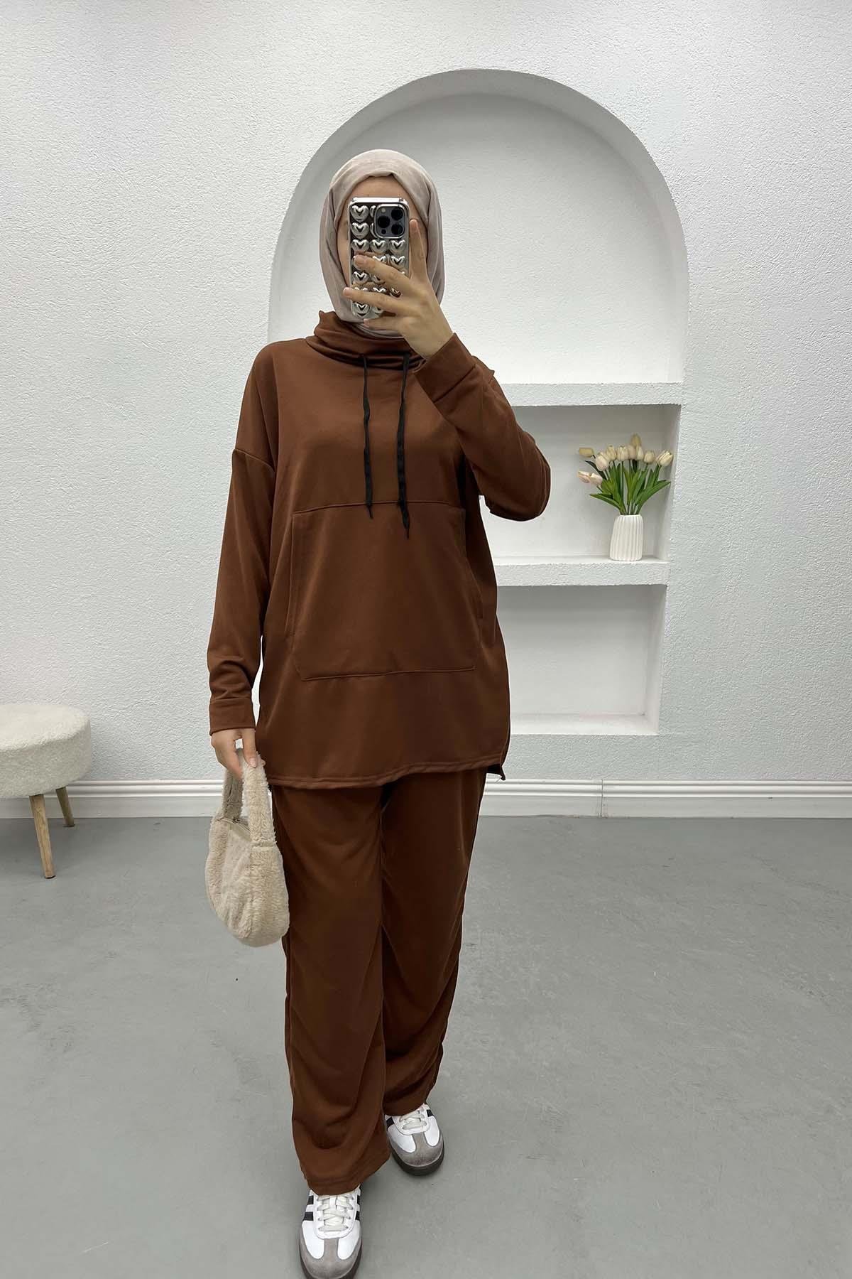 Pocket Hooded Suit Brown