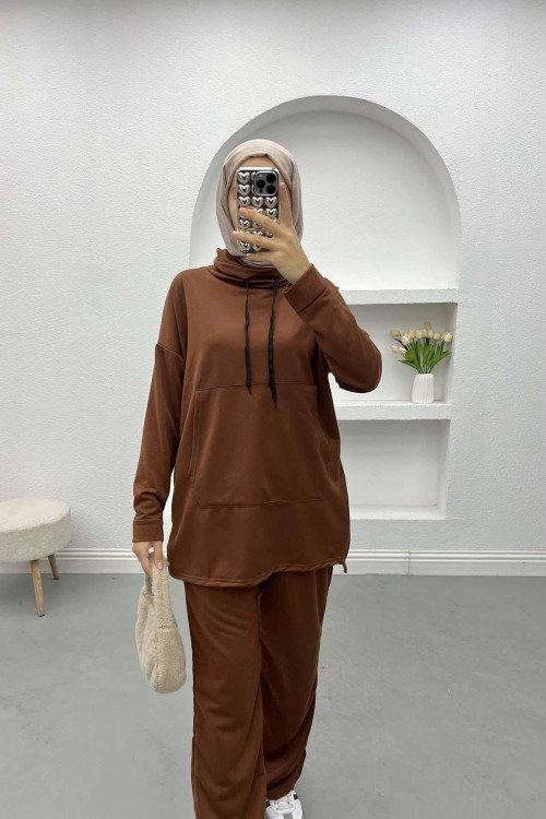 Pocket Hooded Suit Brown