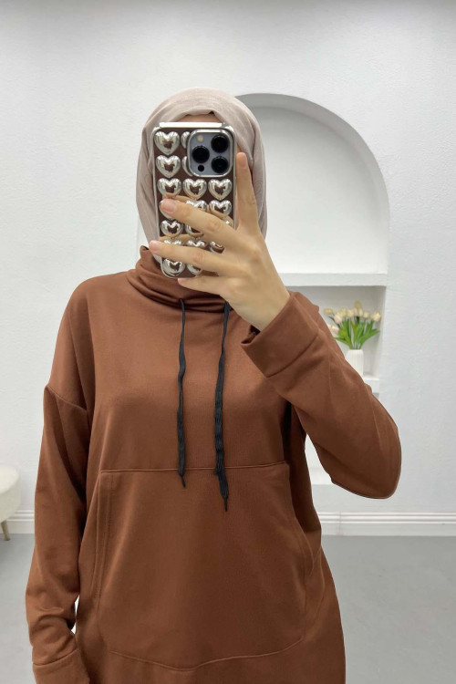 Pocket Hooded Suit Brown