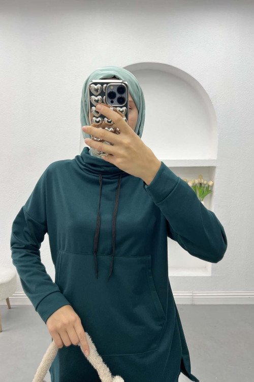 Pocket Hooded Suit Emerald Green