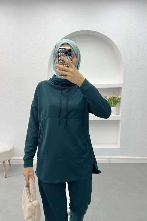 Pocket Hooded Suit Emerald Green