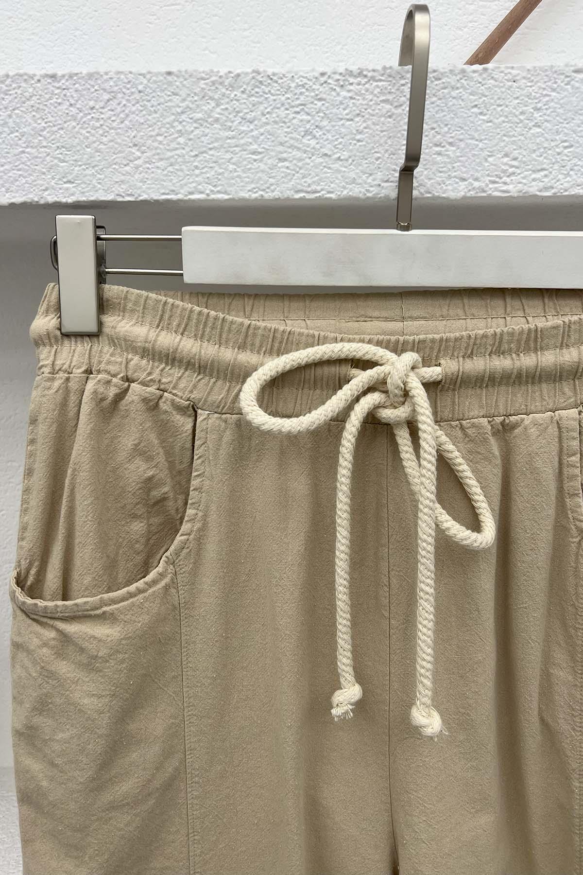 Linen Trousers with Pockets Beige