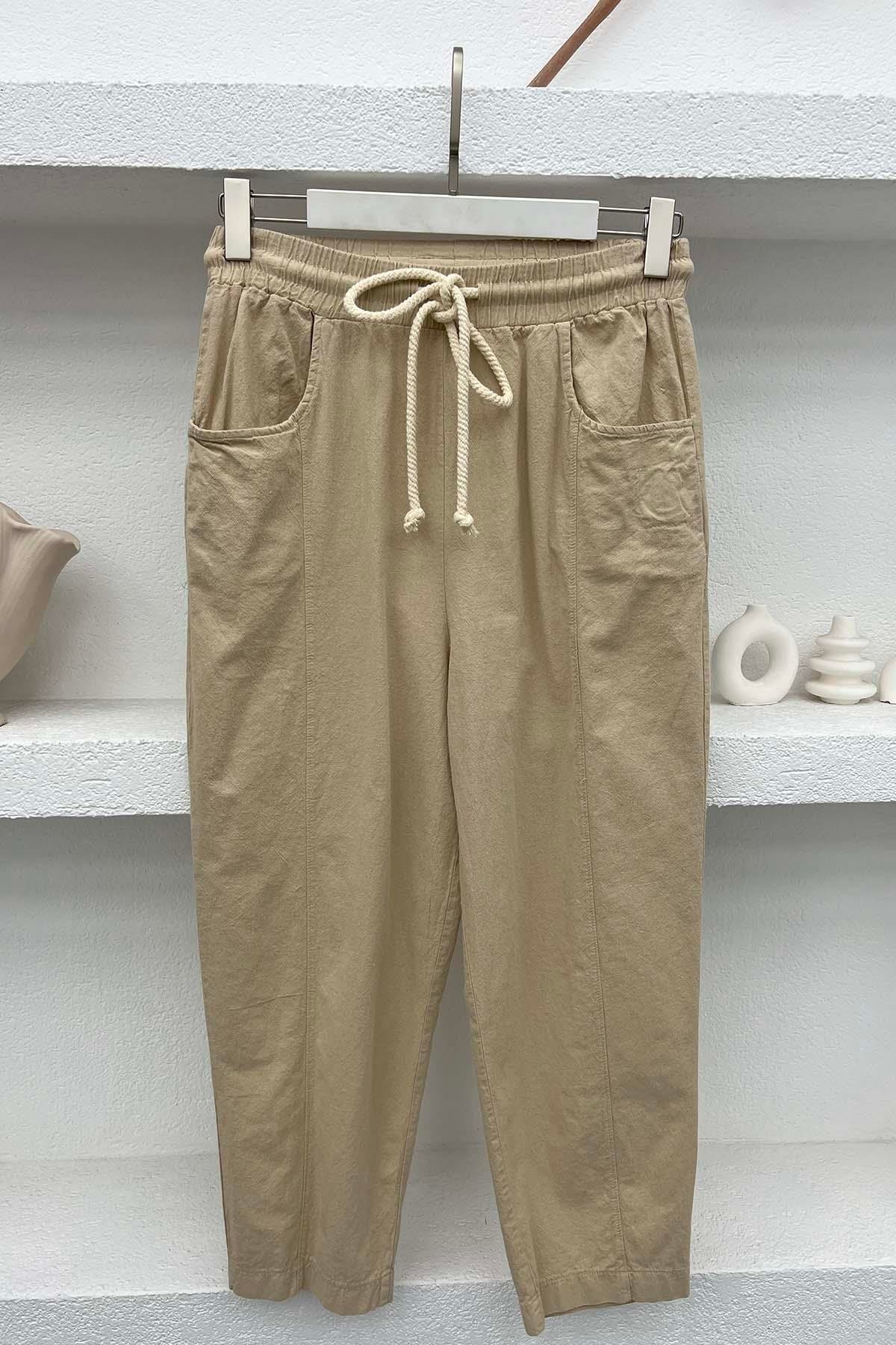 Linen Trousers with Pockets Beige