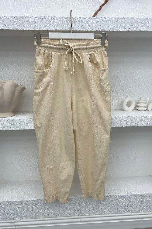 Linen Trousers with Pockets Stone