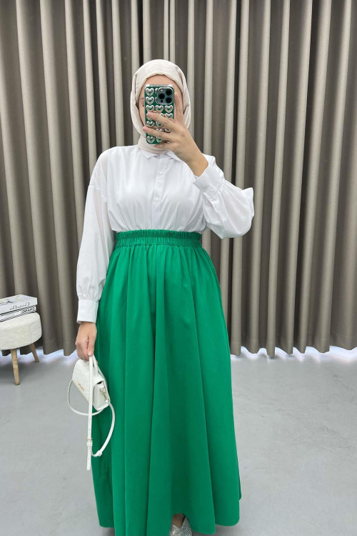 Pocketed Flared Skirt Benetton Green