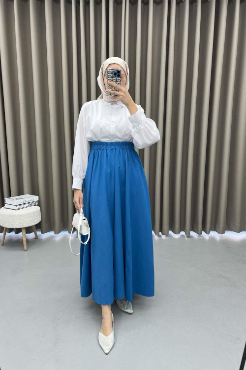 Pocket Flared Skirt Blue