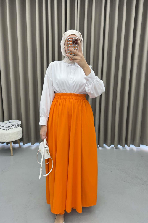 Flared Skirt with Pockets Orange