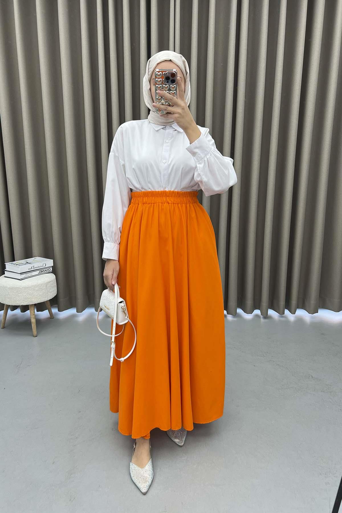 Flared Skirt with Pockets Orange