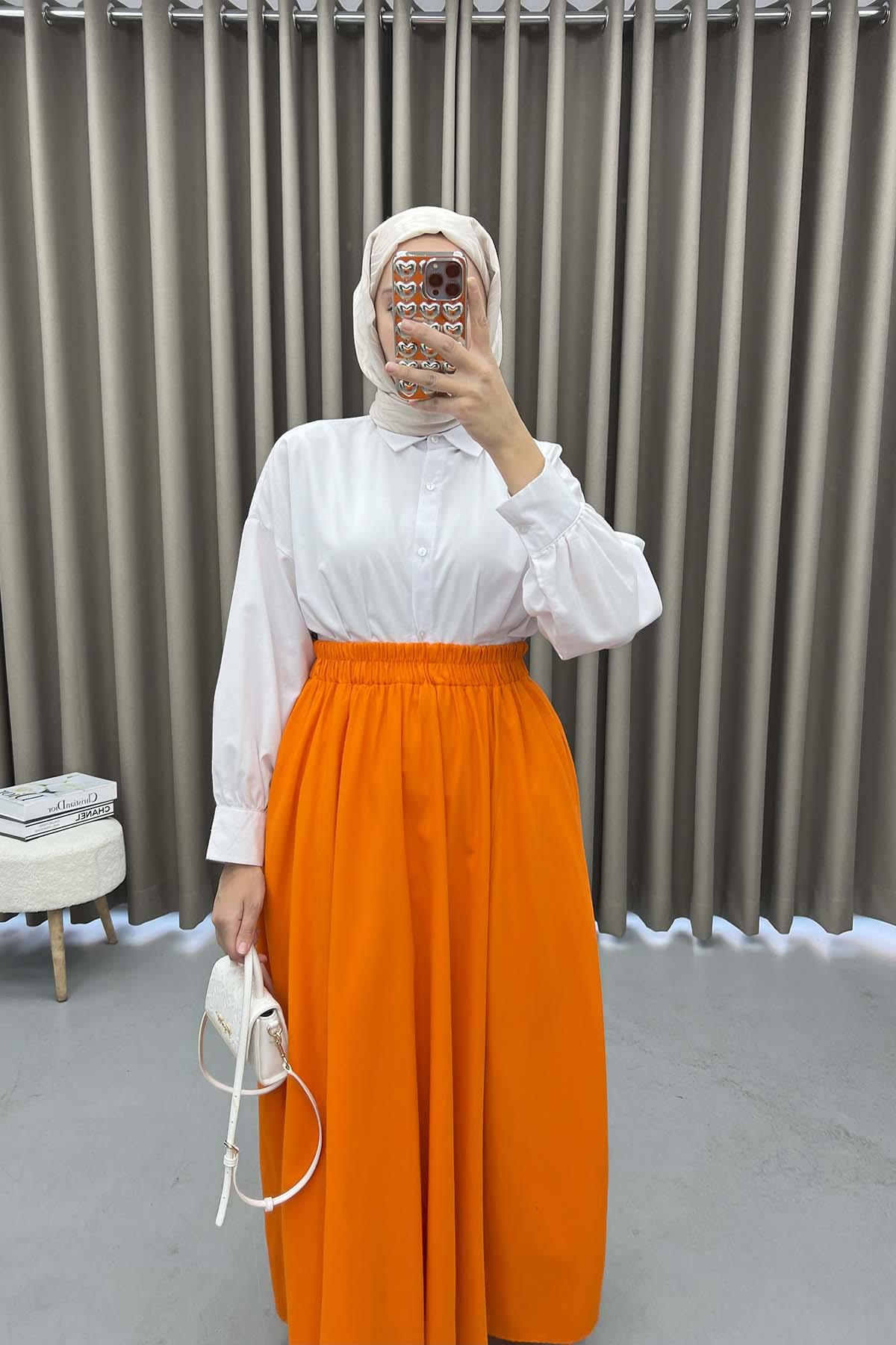 Flared Skirt with Pockets Orange