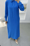 Pocketed Sleeve Stone Dress Blue