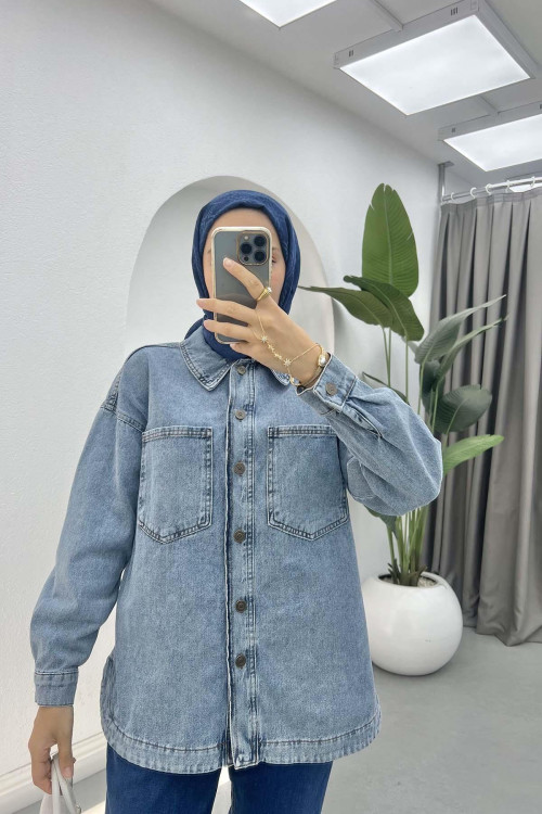 Denim Jacket with Pockets Blue