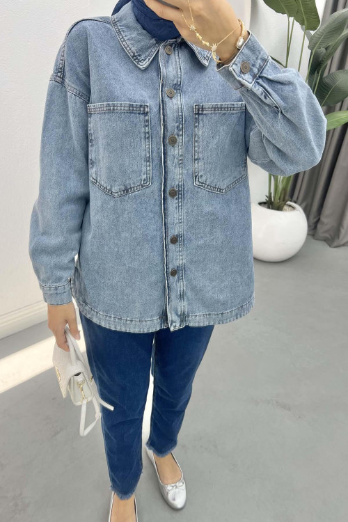 Denim Jacket with Pockets Blue