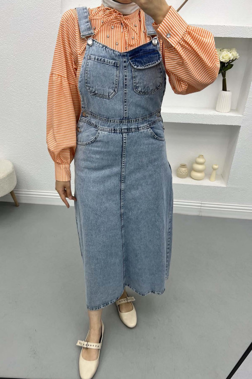 Denim Overalls with Pockets Blue