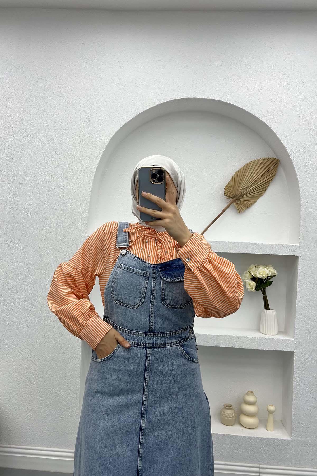 Denim Overalls with Pockets Blue