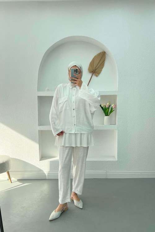 Pocket Oversize Linen Suit White