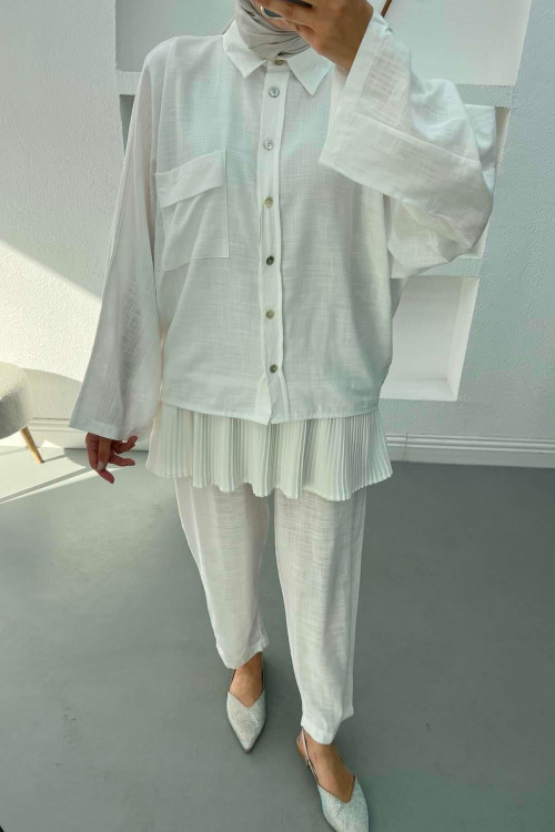 Pocket Oversize Linen Suit White