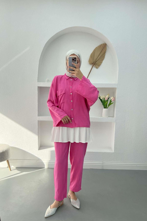 Oversize Linen Suit with Pockets Pink