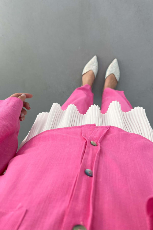 Oversize Linen Suit with Pockets Pink