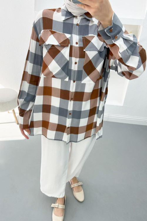 Pocket Gingham Shirt Brown