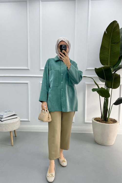 Pocket Suede Shirt Emerald Green