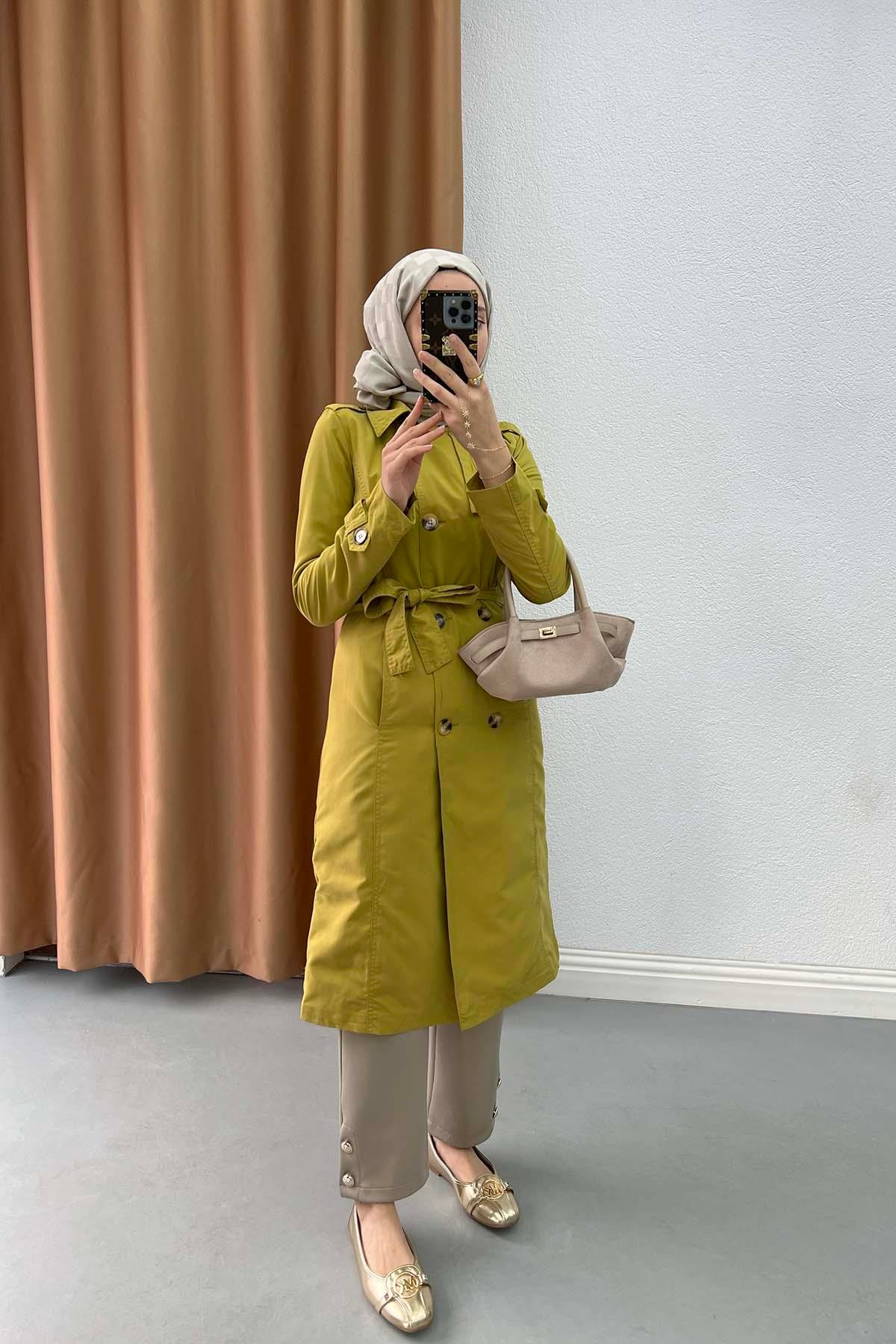 Flower Lined Trench Coat Olive Green