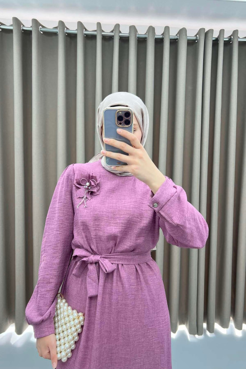 Flower Brooch Dress Purple