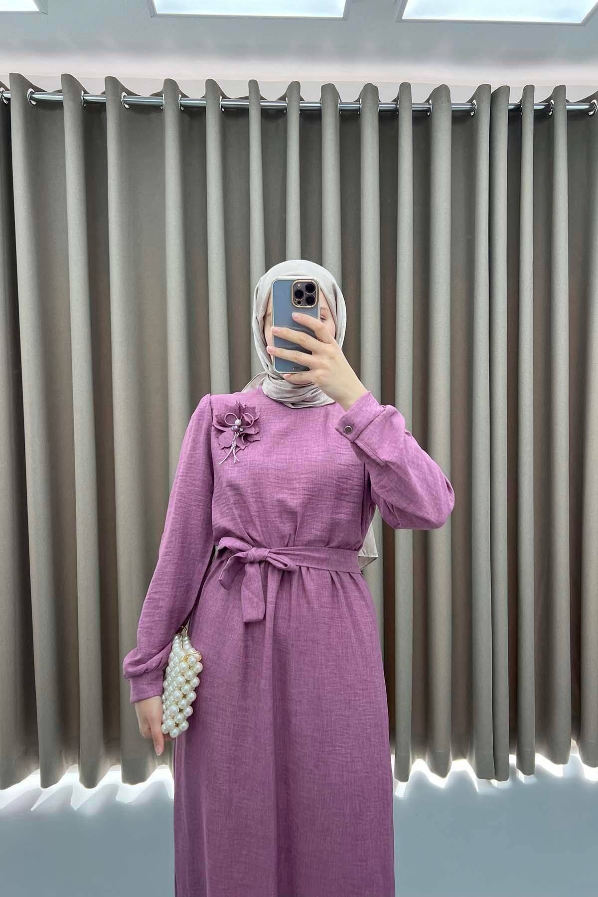 Flower Brooch Dress Purple