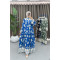 Floral Patterned Buttoned Viscose Dress Blue