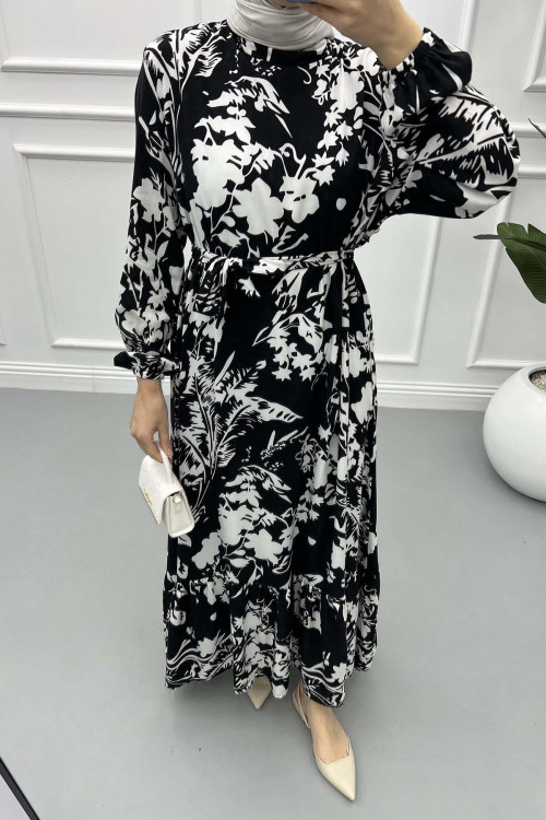 Floral Patterned Dress Black