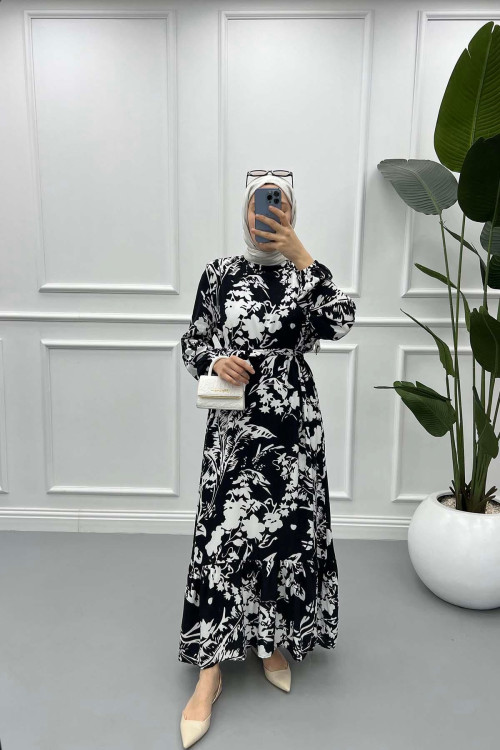 Floral Patterned Dress Black