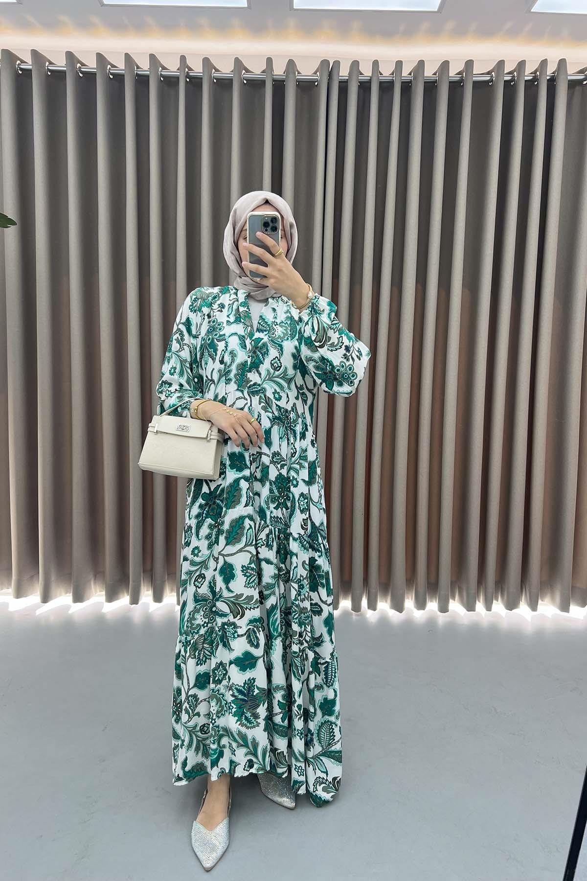 Floral Patterned Dress Green