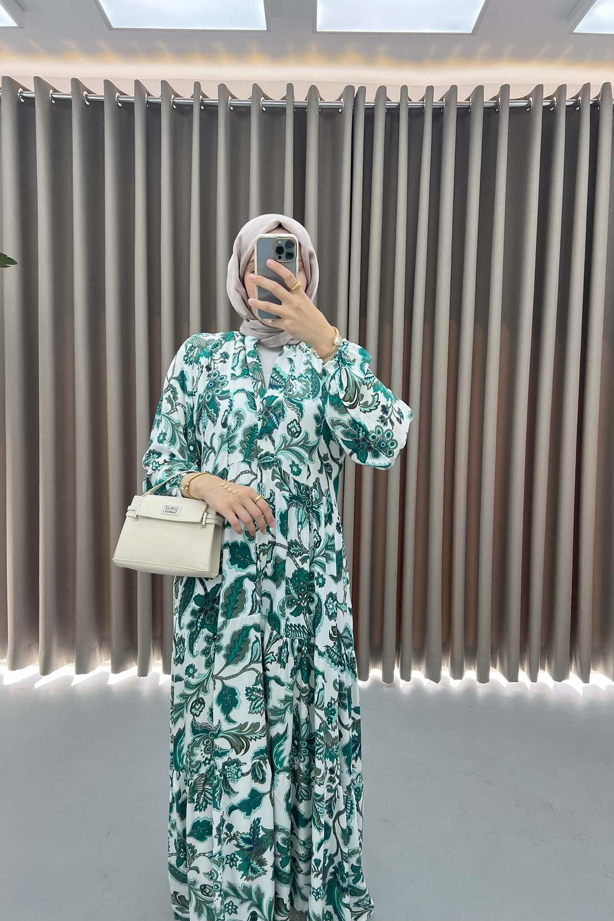 Floral Patterned Dress Green