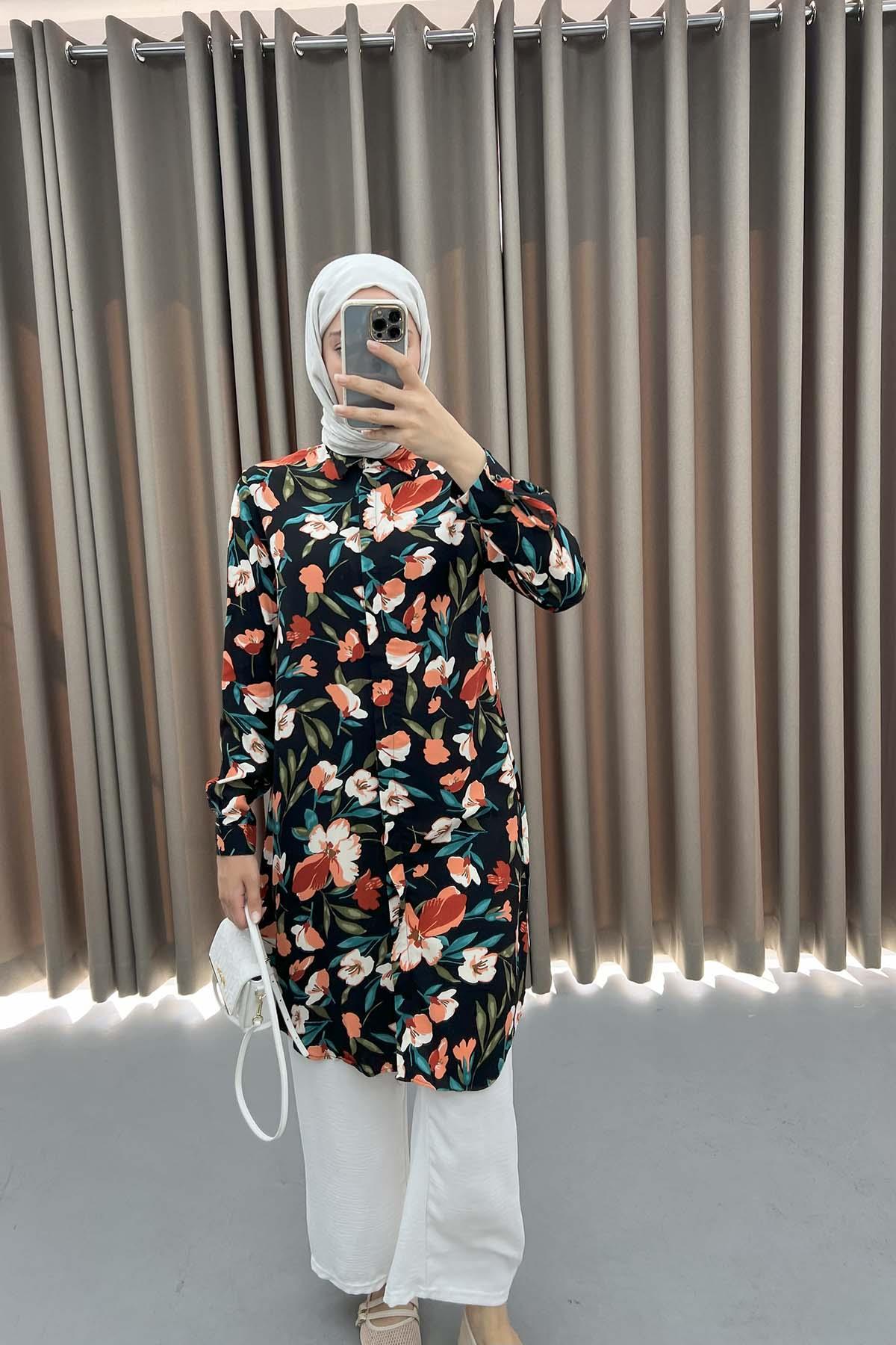 Floral Patterned Tunic Black