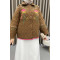 Flower Embroidered Quilted Coat Brown