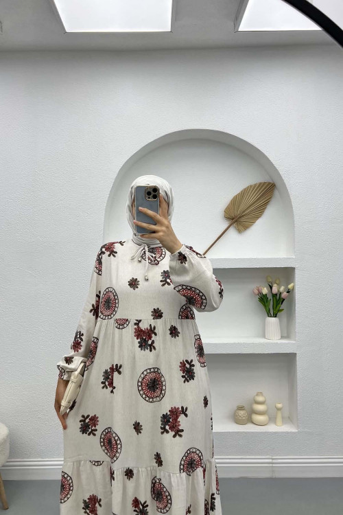 Floral Linen Dress Brown