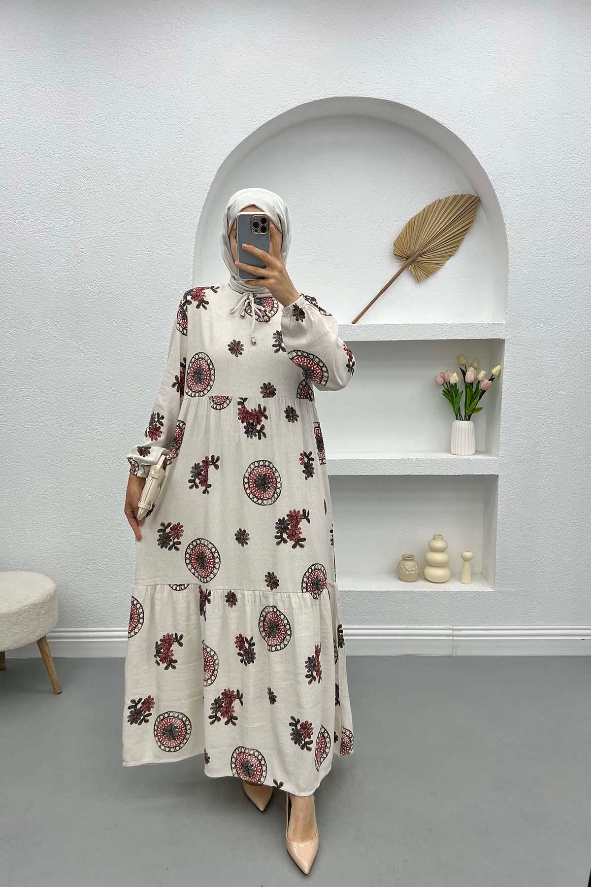 Floral Linen Dress Brown