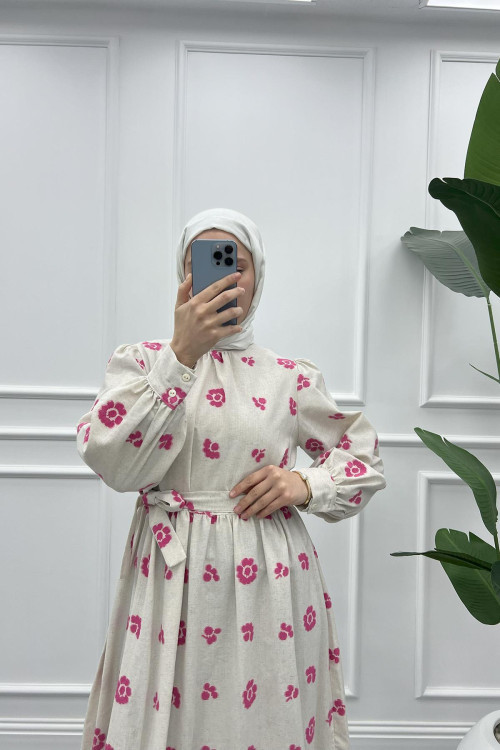 Floral Linen Dress Pink