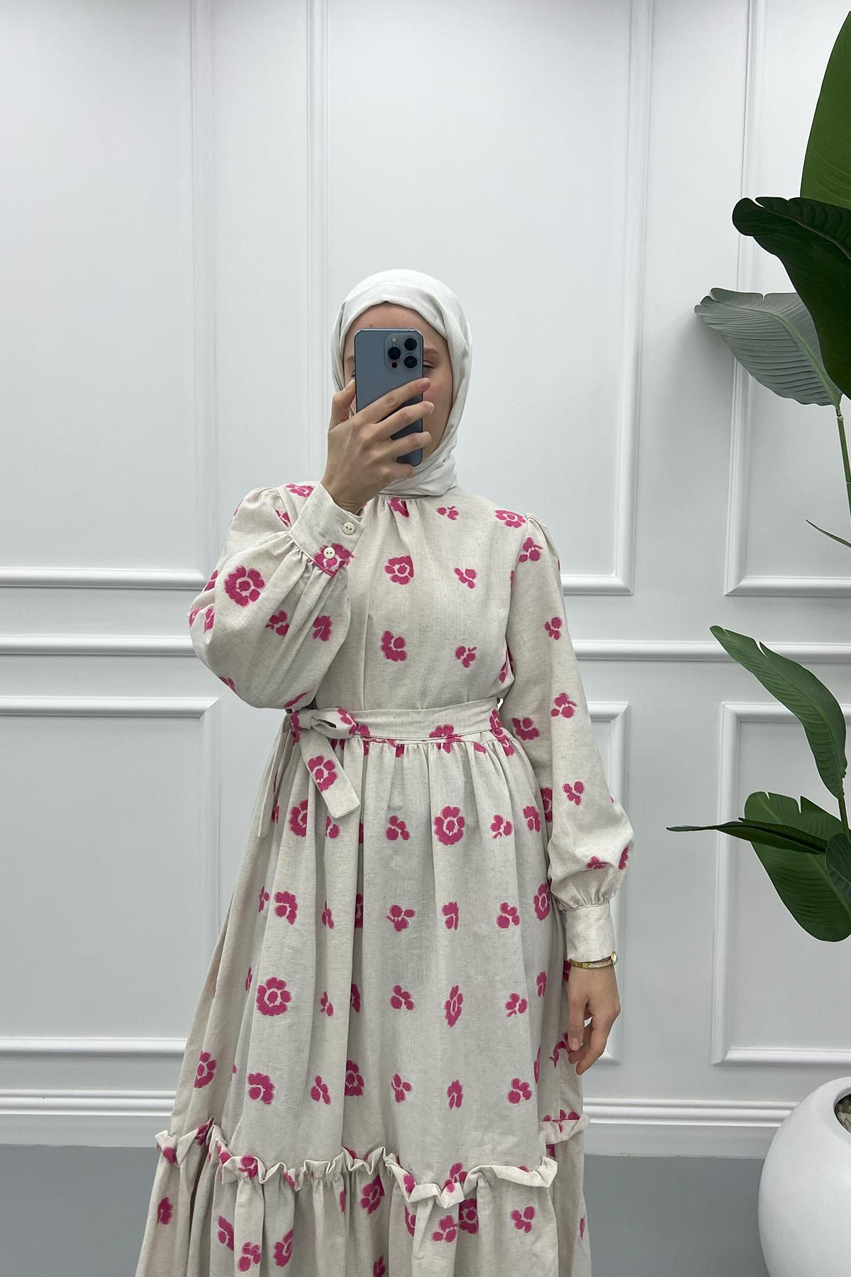 Floral Linen Dress Pink