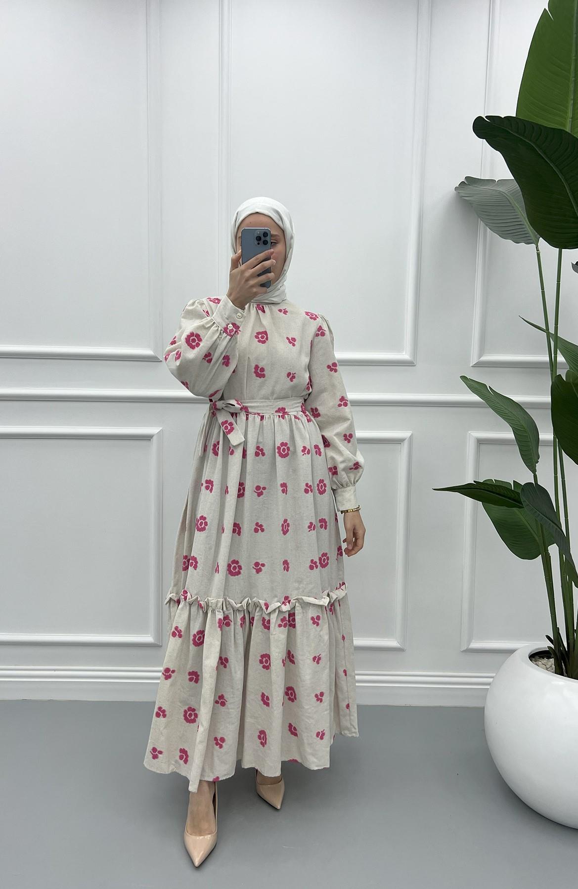 Floral Linen Dress Pink