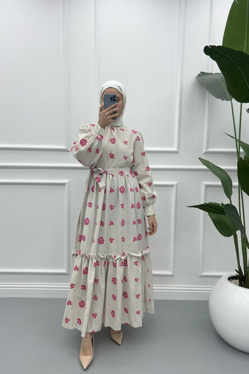 Floral Linen Dress Pink