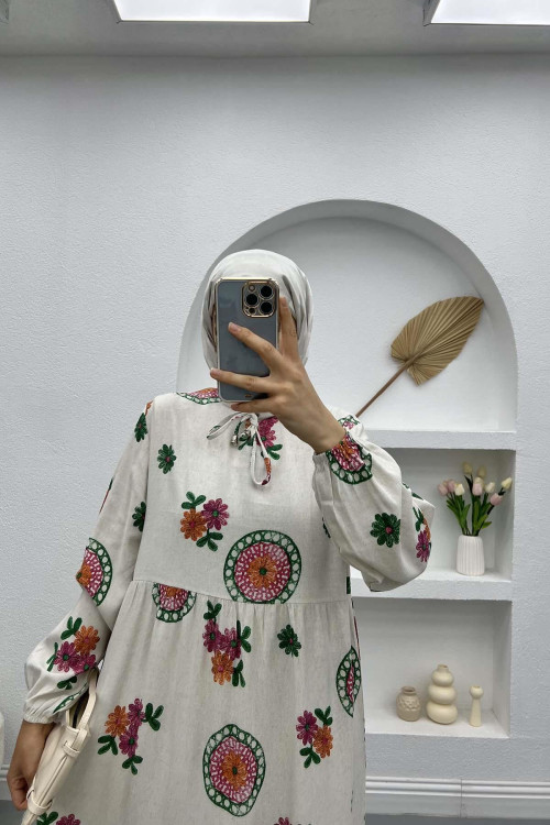 Floral Linen Dress Green