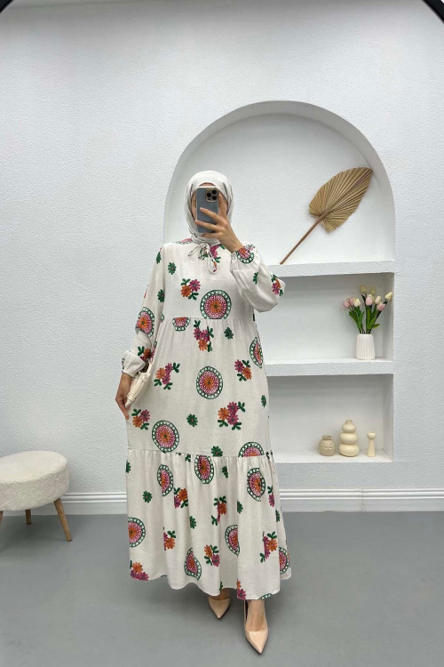 Floral Linen Dress Green