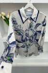 Floral Satin Suit Navy Blue