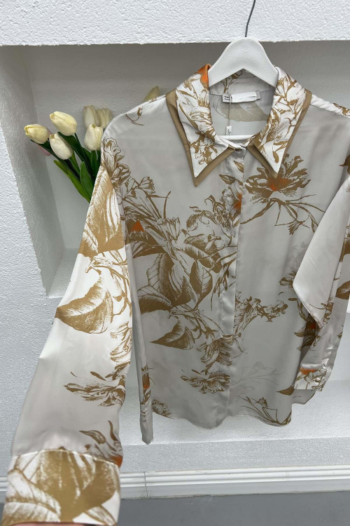 Floral Satin Suit Milk Coffee