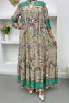 Floral Viscose Dress Beige